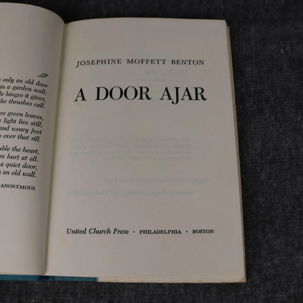 Vintage A Door Ajar Josephine Moffett Benton Green HC DJ 1965 USA Christian